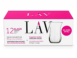 Lav Klasik Optikli Çay Bardağı 12'li Set 115 cc Şeffaf Cam Çay Bardağı