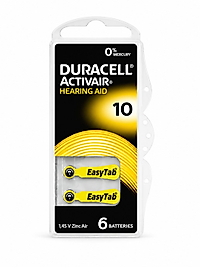 Duracell Activair 10 İşitme Cihazı Pili 6'lı Paket EasyTab Zinc Air Battery
