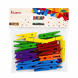 Ticon Büyük Boy Renkli Ahşap Mandal 25’li