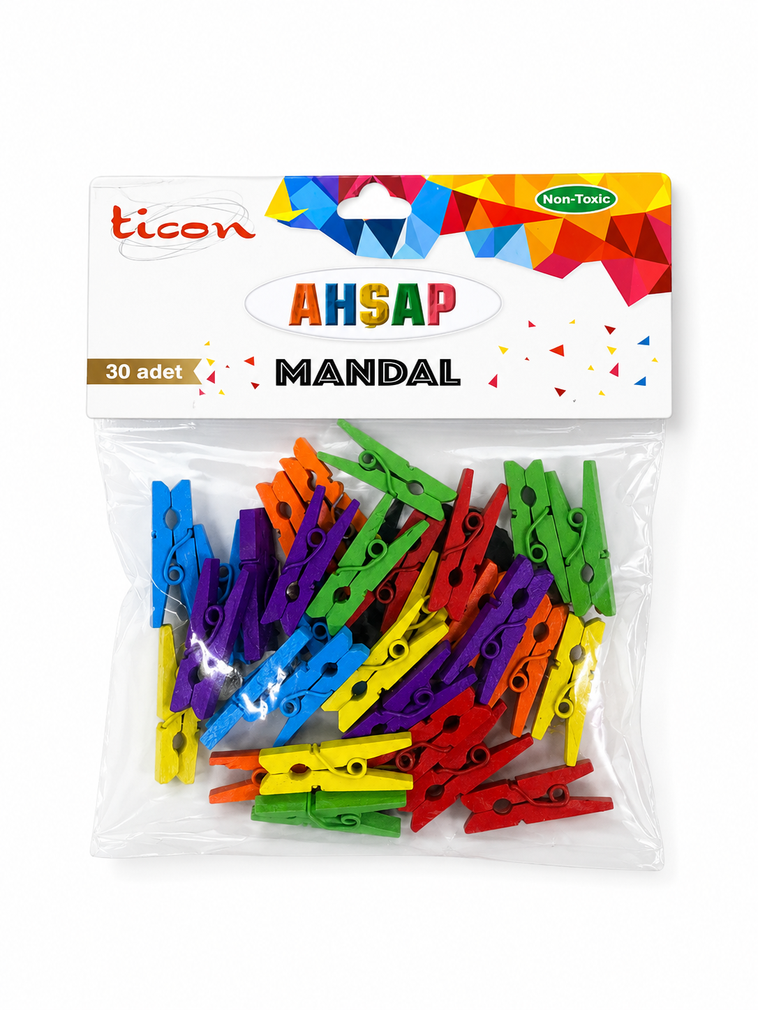 Ticon Mini Boy Renkli Ahşap Mandal 30’lu Küçük Boy