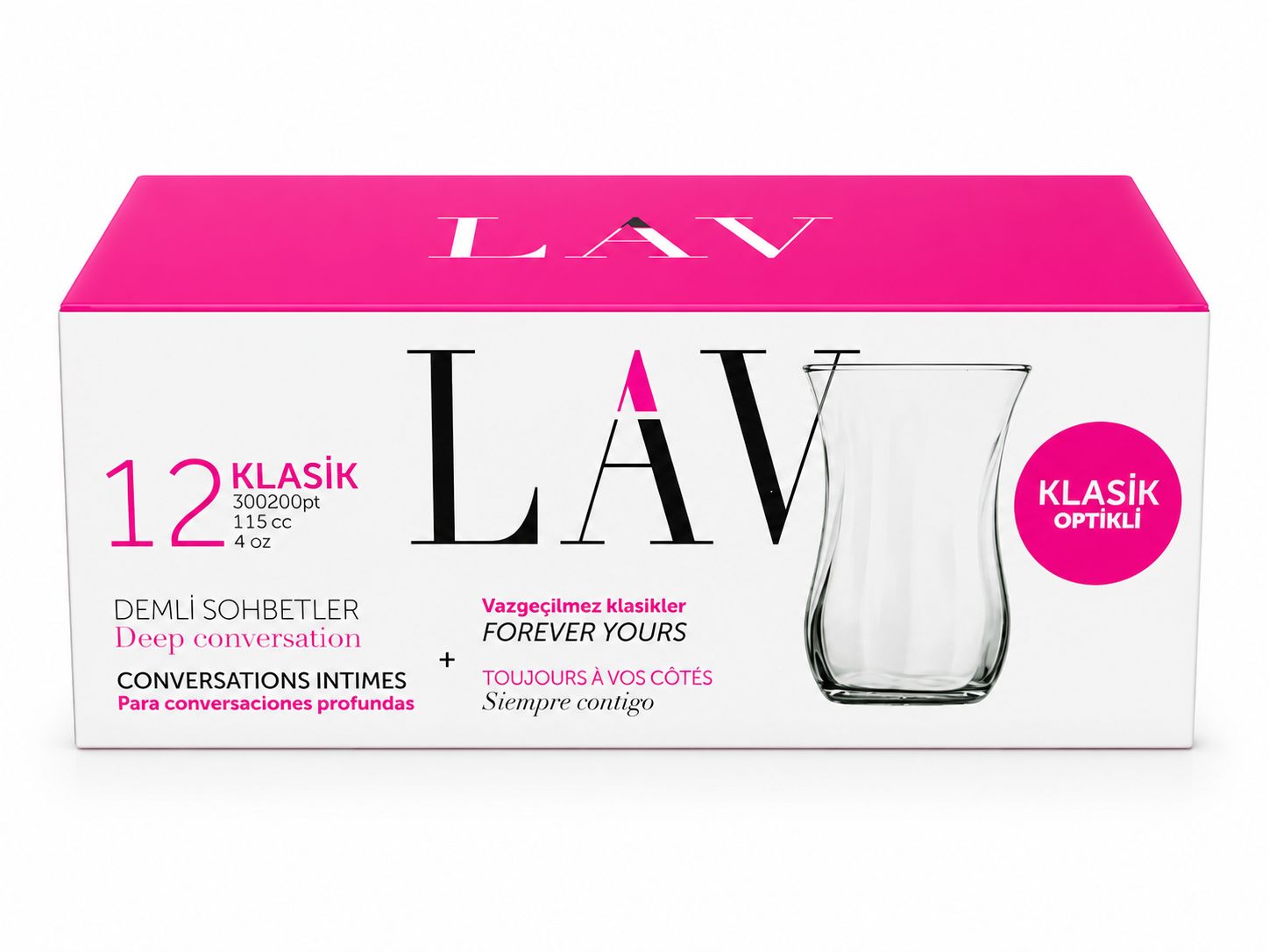 Lav Klasik Optikli Çay Bardağı 12'li Set 115 cc Şeffaf Cam Çay Bardağı