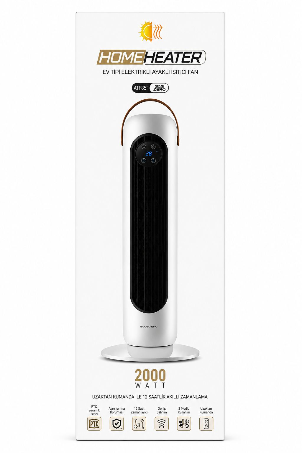 Blueciero Home Heater 2000 Watt Kule Tipi Elektrikli Isıtıcı Uzaktan Kumandalı Fanlı Isıtıcı
