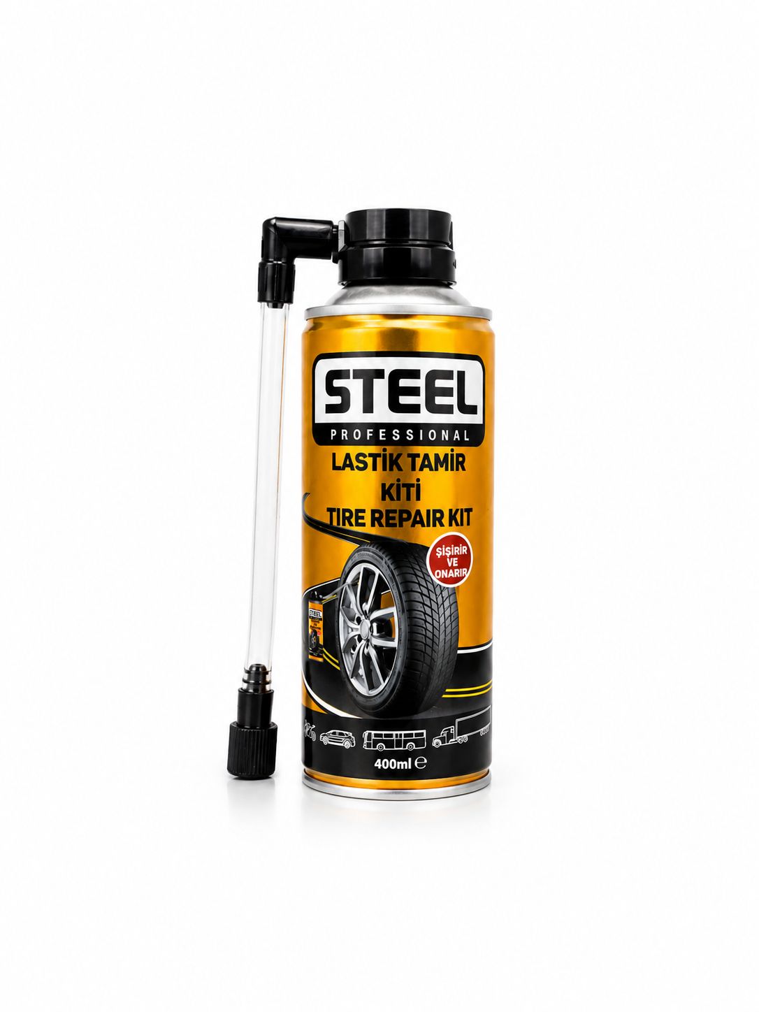 Steel Professional Lastik Tamir Kiti 400 ml Acil Durum Lastik Şişirici ve Onarıcı Sprey