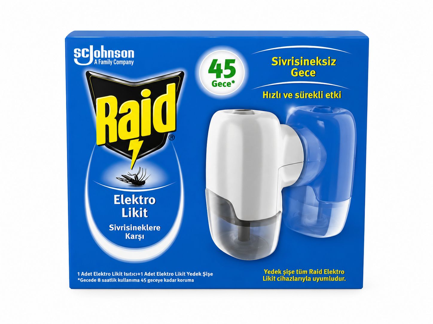 Raid Elektro Likit Sivrisinek Kovucu Cihaz ve Yedek Şişe 45 Gece Koruma