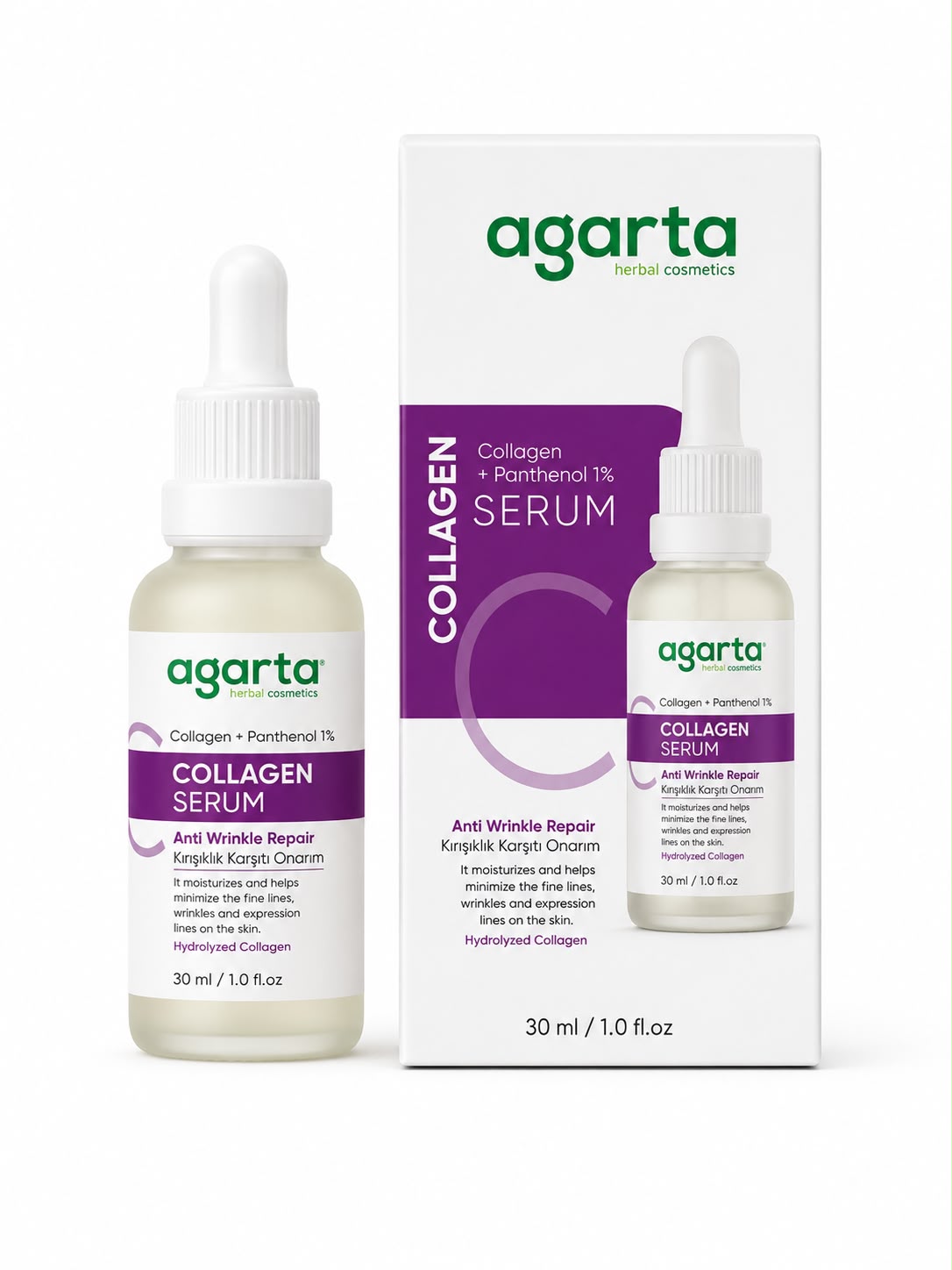 Agarta Collagen Serum 30 ml | Kolajen ve Panthenol %1 İçeren Kırışıklık Karşıtı Serum