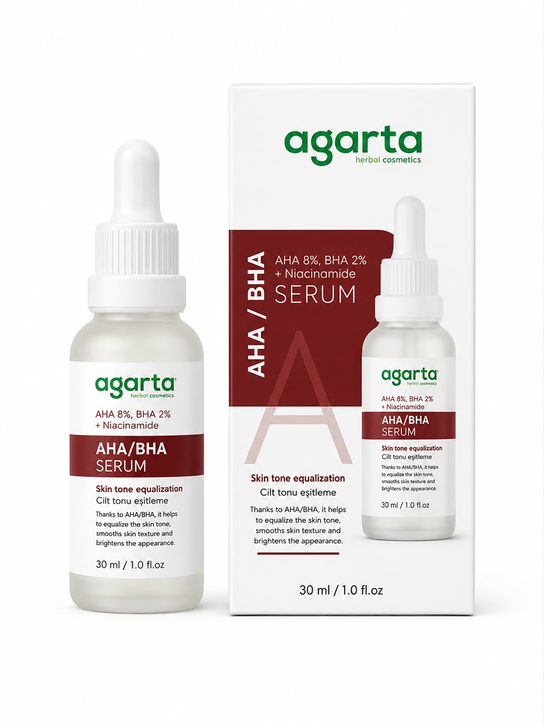 Agarta AHA/BHA Serum 30 ml | AHA %8, BHA %2 ve Niacinamide İçeren Cilt Tonu Eşitleyici Serum