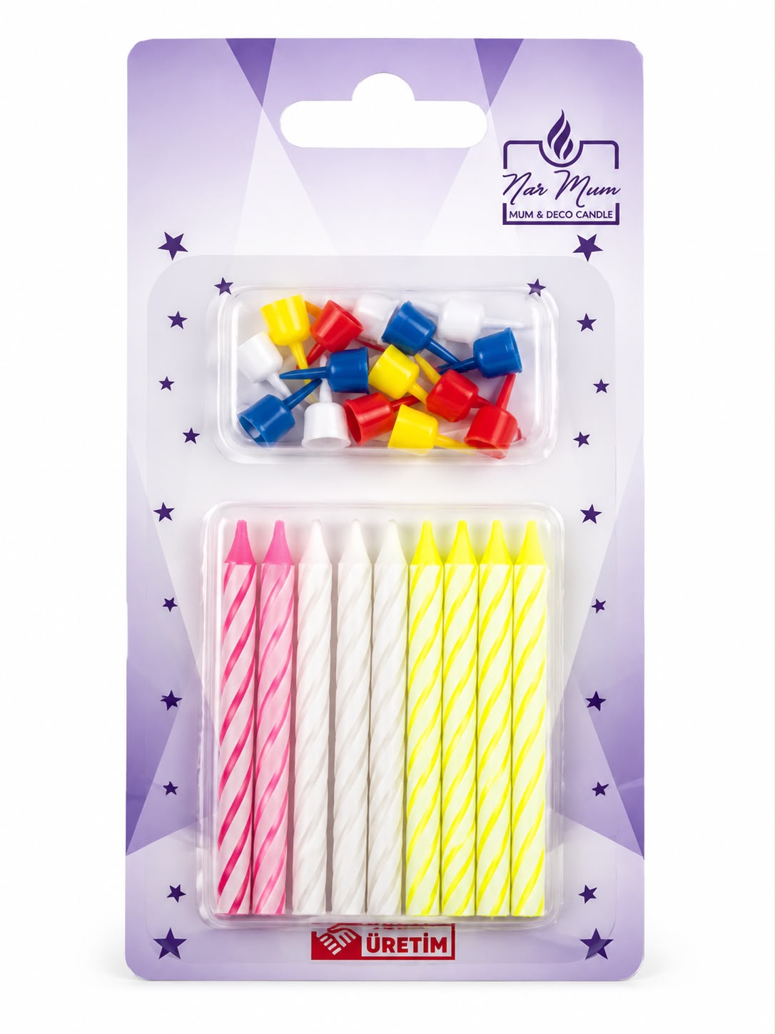 Renkli Spiral Doğum Günü Pastası Mum Seti 10 Adet + Mum Aparatları | Parti ve Kutlama Mumu