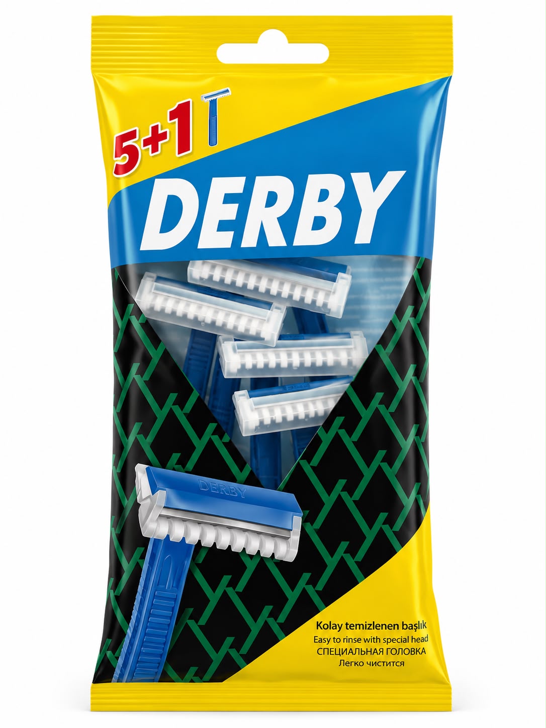 Derby Çift Bıçaklı Tıraş Bıçağı 5+1 Adet Kolay Temizlenen Başlık